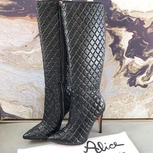 Alice Olivia Quilted Studded Leather Heel Boots